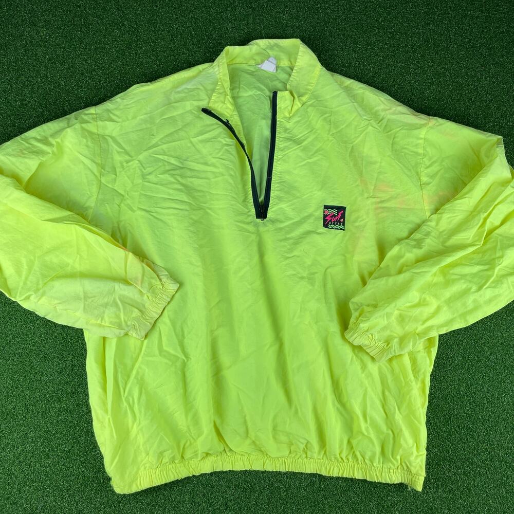 Vintage 90s Y2K Surf Style Neon 1/4 Zip Nylon Windbreaker Jacket One Size